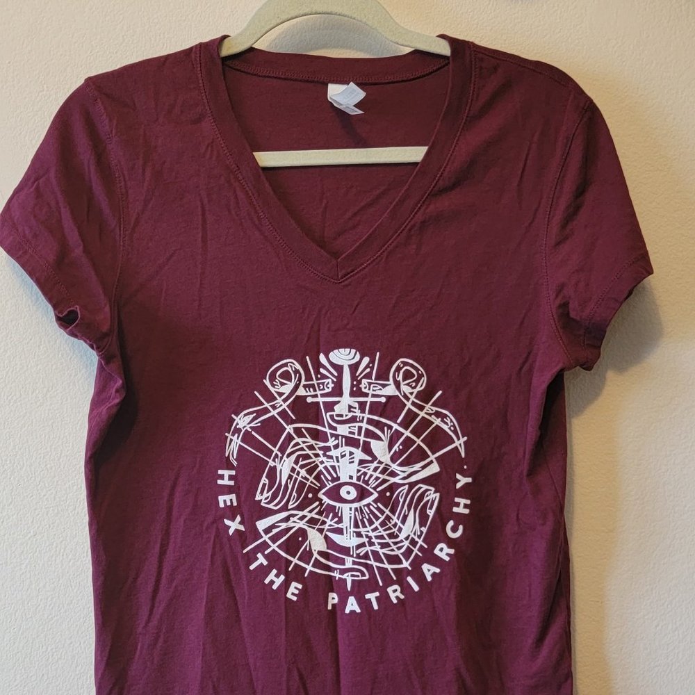 Void Merch Hex the Patriarchy V-Neck Women's size XL Wine Red